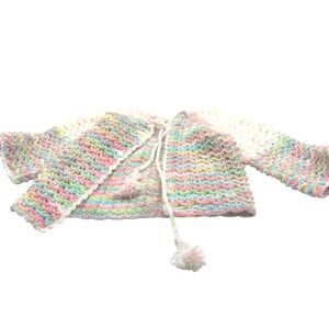 Vintage Crochet Baby Cardigan Sweater 2T 3T Tassel Ties, winter baby top